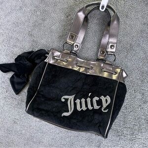 Juicy Couture Velour Y2K Daydreamer Scottie Bag Purse Tote Black Velvet Handbag